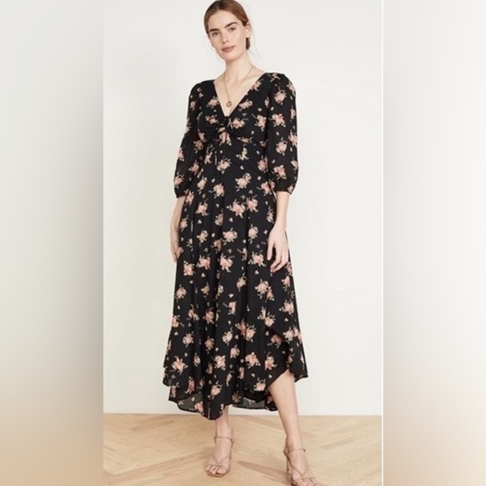 Free People Tiered Floral‎ Maxi Dress Asymmetric Hem Layered Black Cottage Boho - Picture 13 of 13